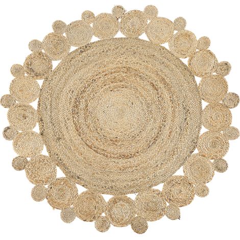 Alfombra de yute beige trenzada ø 120 cm sala de estar rústico boho moderno Golgen