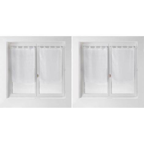 Set aus 2 transparenten Gardinen mit Schlaufen, 60 x 120 cm, weiß, mit abgeschnittenen Fäden, für das Wohnzimmer (1/5)