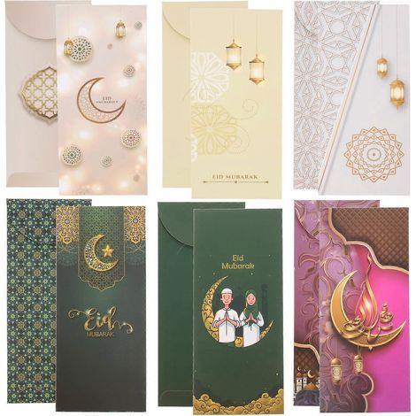 Set mit 6 Papierumschlägen für Ramadan, Eid-Geldumschläge und Eid-Geschenkkartenumschläge – 18 x 8 cm (1/4)