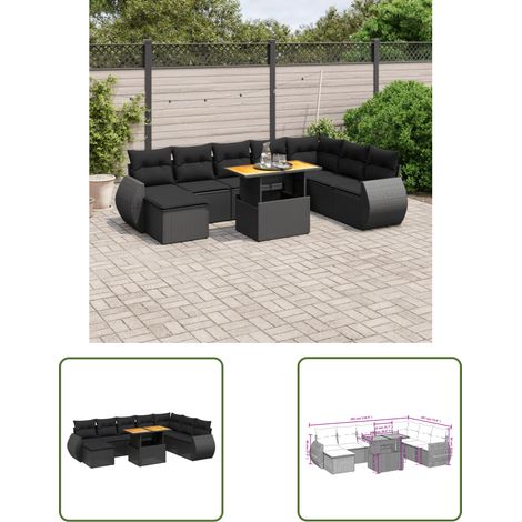 The Living Store 9-tlg. Garten-Sofagarnitur mit Kissen Schwarz Poly Rattan - Gartenmöbel Set - PE-Rattan Möbel - Outdoor Lounge - Gartenlounge - Terrassenmöbel (1/3)