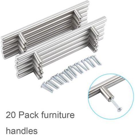Lot de 20 Poignee de Meuble Cuisine Inoxydable Argent, Poignee Porte Cuisine Espacement des Trous de 128mm, Arrondi Poignées pour Placards, poignée Tiroir pour Penderies, Tiroirs (1/4)