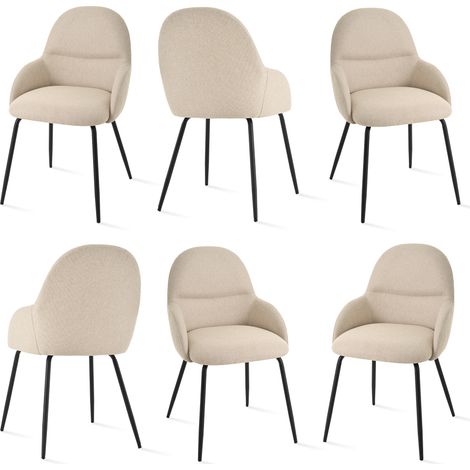 Goeurvant Esszimmerstühle im minimalistischen skandinavischen Stil, mit optimaler Rückenstütze und stabilem Holzgestell - 6er Set - Beige (1/5)