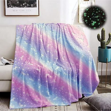 Couverture Enfant Licorne 130x150 cm - Plaid Polaire Rose Lumineux Dans le Noir - Douce et Confortable pour Fille - Idée Cadeau pour Lit - 1 Pièce (1/4)