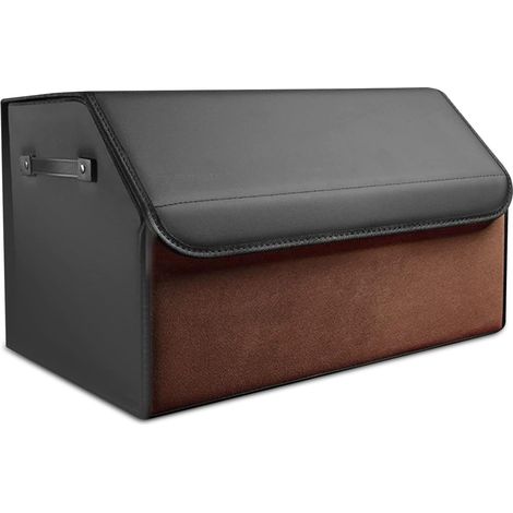 1 Organisateur de Coffre Pliable en Cuir PU et Suède avec Couvercle, Séparation Amovible et Poignée pour Auto SUV Camion (1/5)