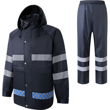 Combinaison imperméable réfléchissante haute visibilité, vêtements de pluie d'extérieur, manteaux de moto, couverture pour hommes, veste Poncho, vêtements de pluie à capuche, quatre saisons XL (1/5)