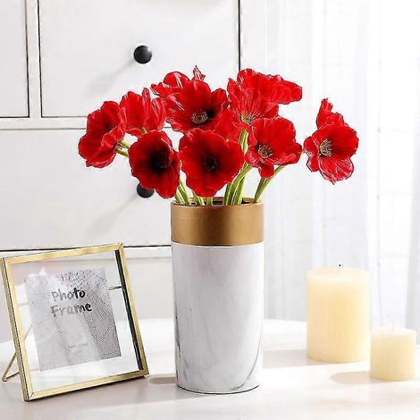 Lot de 20 coquelicots artificiels en PU, fleurs de mariage, décoration intérieure, fleurs de pavot roses et rouges.-Red (1/5)