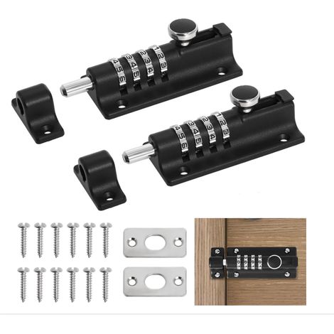 (Noir)Loquet de Verrouillage à Combinaison 2 Pièces, Verrou de Porte Combinaison à 4 Chiffres, 120mm Verrou de Porte à Code pour Hangar/Jardin/Garage/Coffre