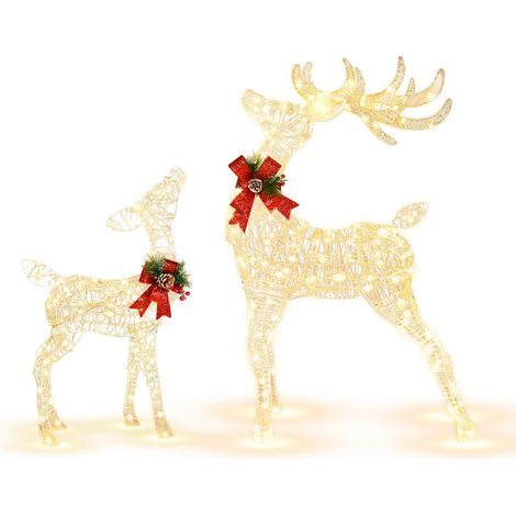Piccola renna di Natale illuminata, decorazioni natalizie per esterni, 50 luci a LED, 10 fascette, 4 picchetti, decorazioni natalizie (1/5)