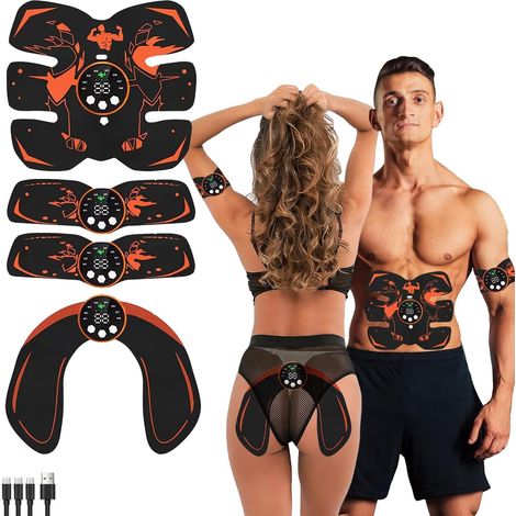 Electrostimulateur Musculaire, Abdos Appareil Electrostimulation Ceinture Abdominale Electrostimulation Écran LCD Rechargeable USB EMS Femme Homme pour Abdomen/Bras/Jambes