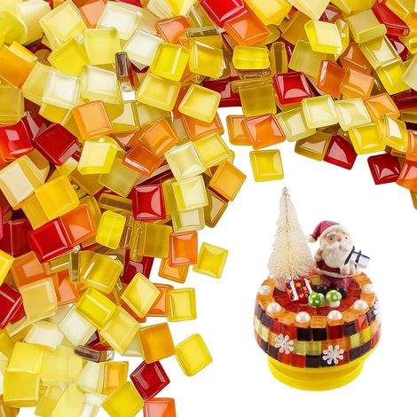 Pièces Mosaique Loisir Creatif 1 x 1 cm Coins Arrondis Mosaique Carrelage Couleurs Vives et Riches Mosaïques Idéal pour la Décoration DIY (Mélange de Rouge Jaune et Orange) (1/5)