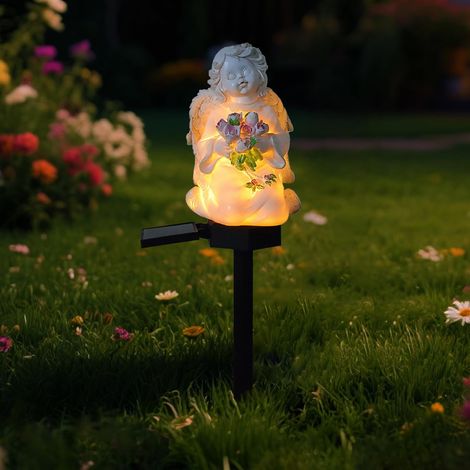Lampes solaires de jardin en résine - Étanches - Décoration d'extérieur pour cimetière, tombe, cour, patio, chemin, cadeau de condoléances commémoratives (lot de 1) (1/4)