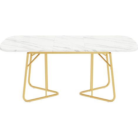 Tavolo da pranzo allungabile bianco effetto marmo 140/180 x 80 cm con gambe dorate HOMVRA (1/5)