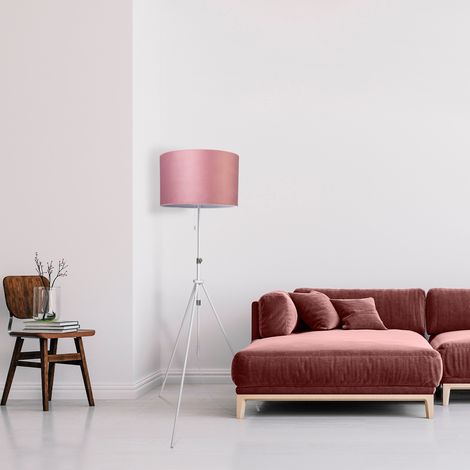Paco Home Sospensione Lampada Da Terra Treppiede Salotto Paralume Velour Monocolore E27 Rosa Bianca (Ø45.5 cm), Lampada da terra-Bianca - Tipo 2 (1/4)