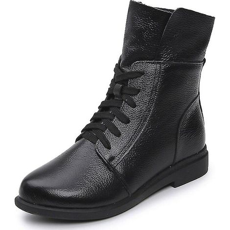 Bottines femme en cuir de vache véritable, lacets, talon carré, cheville, noires et rouges, chaussures montantes courtes (1/5)