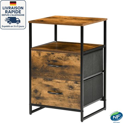 Cómoda con cajón plegable de tela y tiradores de metal, estilo industrial, en marrón rústico y negro. (1/5)
