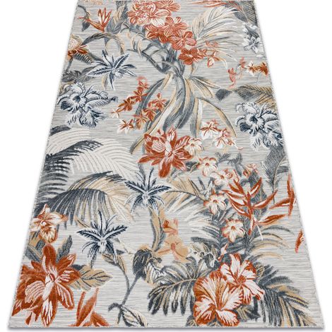 Tappeto strutturale BOTANIC 65262 fiori, tessuto piatto sul balcone, terrazzo - grigio multicolour 117x170 cm