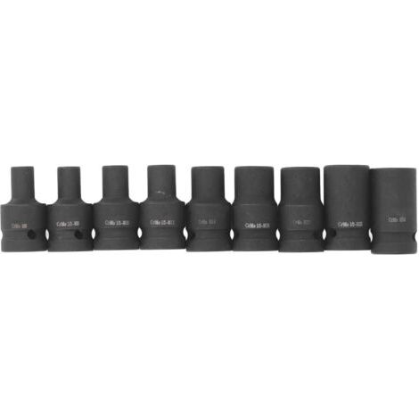 Jeu de 9 douilles pour tarauds filetés - Entraînement 1/2" - En acier Cr-Mo (chrome-molybdène) - Pour clé à choc, cliquet et perceuse