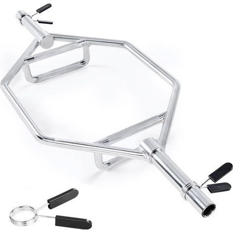 Barre Hexagonale Trap Bar, 50mm, Charge Max 360kg, Poignées Moletées, Musculation et Force, Home Gym pour Squats et Soulevés de Terre, Argent (1/5)