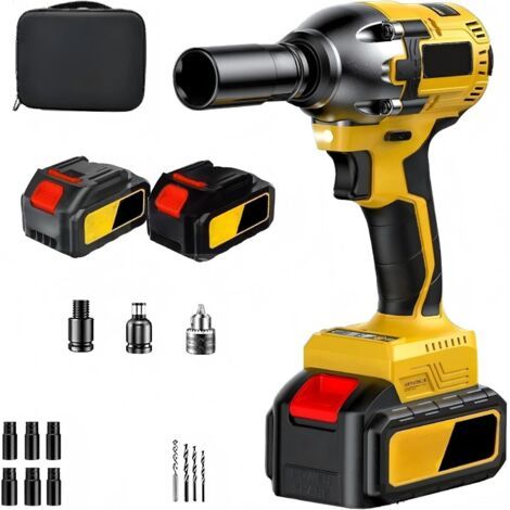 Visseuse à percussion sans fil 1000 N.m, 1/2" avec 2 batteries de 4,0 Ah, chargeur rapide, 6 douilles et lumière LED, kit de batterie 21 V pour pneus de voiture, échafaudage, bricolage (1/5)