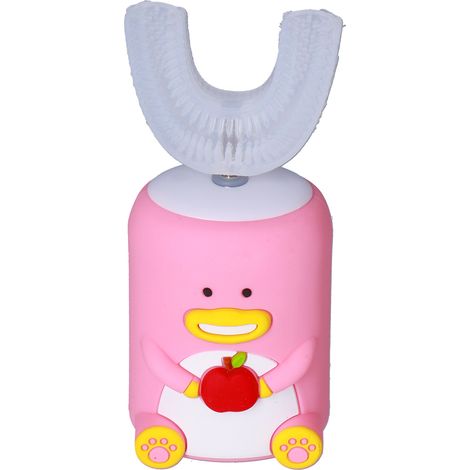 Elektrische Zahnbürste mit Vibrationsfunktion, 4-lagig aus Silikon, U-förmig, schöne automatische Zahnbürste für Kinder, rosa (1/5)