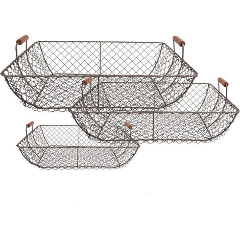 Lot de 3 Paniers de Rangement de Cuisine en Métal Marron Corbeilles en Fer - PANGIVO