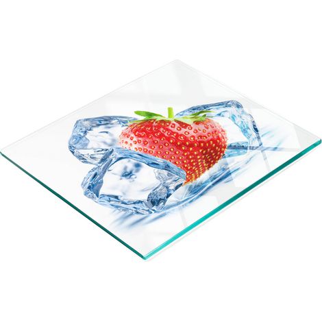 Tabla de cocina de vidrio templado con estampado de fresas y helado, 60x52 cm. (1/5)