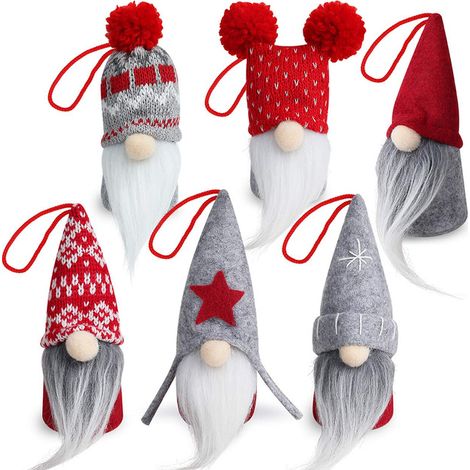 Lot de 6 Gnomes de Noël Suspendus Décorations de Sapin de Noël Tomte Suédois Nain en Peluche Fait Main Pendentifs Figurines de Noël pour Maison Fête Calendrier de l'Avent