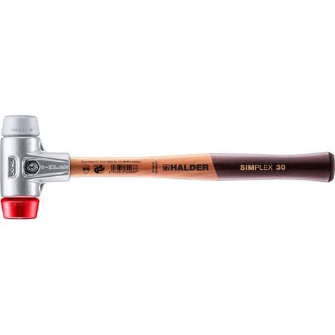 HALDER SIMPLEX Schonhammer Ø 30 mm TPE-mid grau / Plastik rot mit Aluminiumgehäuse (1/5)