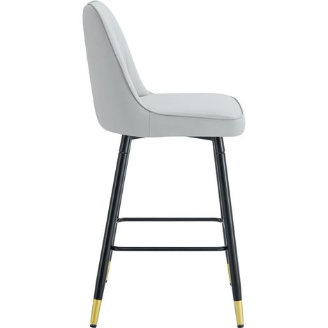 Lot de 2 tabourets de bar 100 cm en PU gris clair avec structure métallique noire et repose-pieds (1/5)