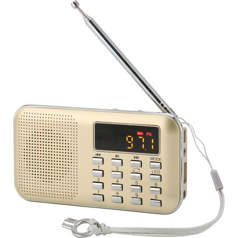 Radio Numérique Mini Portable Haut-Parleur Subwoofer Carte MP3 Lecteur Bass Enceinte Or pour Senior (1/5)