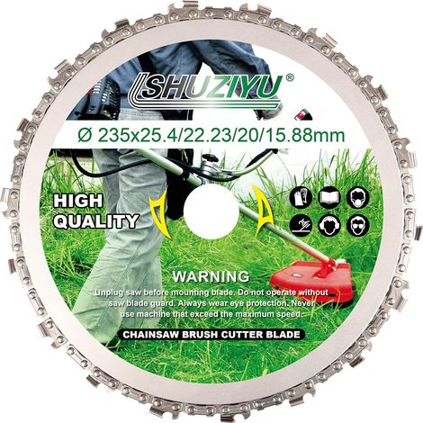Chainsaw Tooth Circular 235 mm, Brush Cutter Blade, 25.4 mm Shaft, with Washer Adapter 565-20-15.8 mm (1/5)