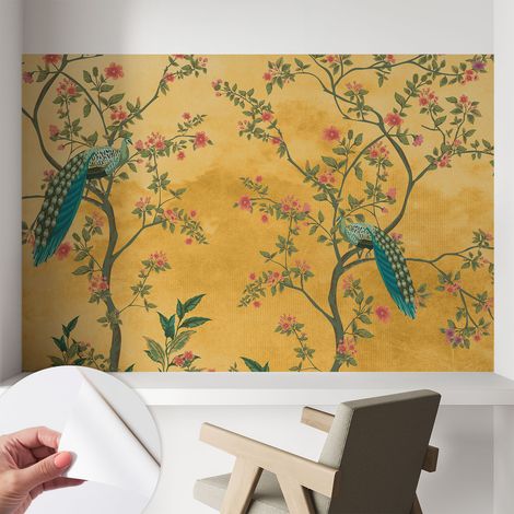 Papier peint autocollant adhésif avec imprimé motifs uniques apparence moderne Arbres paons 104x70 cm (1/5)