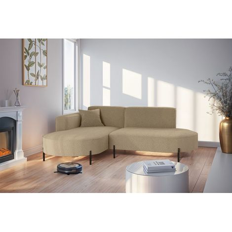 Ecksofa Designersofa VALENCIA XS in Stoff Quelle Hellbraun Ottomane Links (1/2)
