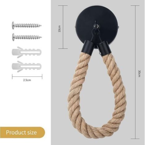 Porte-Papier Toilette - Corde De Jute - Support Métallique Anticorrosion - 50 Cm - Design Rétro (1/4)