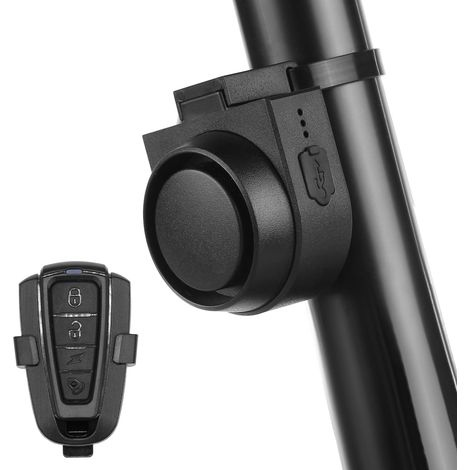 Drahtlose Fahrradhupe mit 115 dB, leistungsstark, diebstahlsicher, wasserdicht nach IPX5, mit 5 Klangmodi, 3 Vibrationsempfindlichkeitsstufen und 3 Lautstärkestufen.