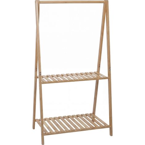 Scaffale per piante in bambù HHG-367, scala supporto per fiori, scaffale da bagno, 2 ripiani, 130x70x44 cm, naturale