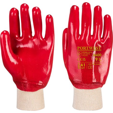 Gants PVC Poignet Tricot Rouge M - Taille 8
