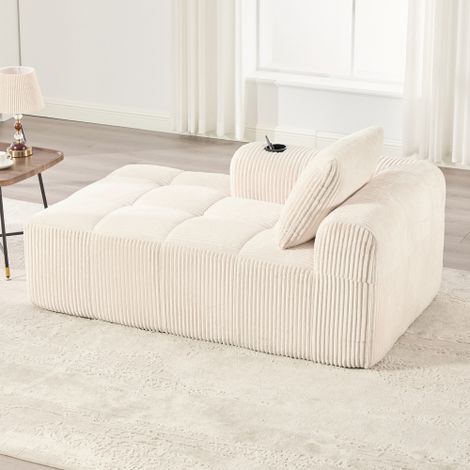 Gemütlicher Cord-Liegesessel, Sofa - Ohne Montage, weiches Sofa mit Rückenkissen, seitliche Aufbewahrungstasche für Fernbedienung und Handy, integrierter Getränkehalter - ordentlich und ästhetisch.