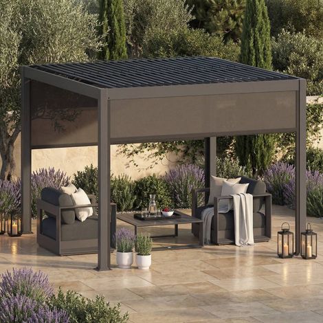 Pergola bioclimatique 3 x 3 m Evonis aluminium et acier Hespéride