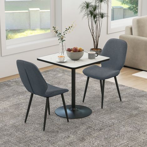 Ensemble de 2 chaises de salle à manger avec dossier incurvé, en tissu effet lin, mousse et acier, 46 x 56 x 86 cm, gris et noir (1/5)