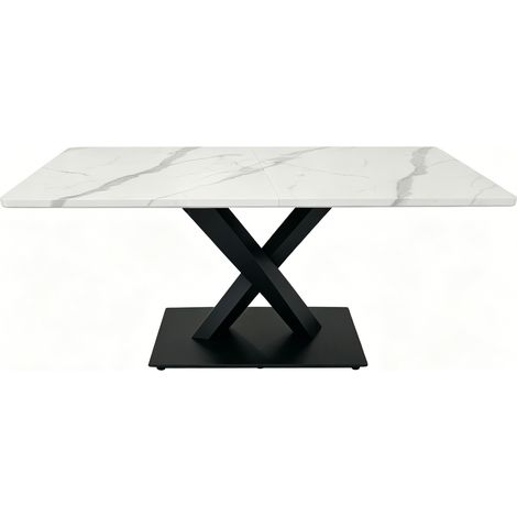 Table à manger rectangulaire 6 à 8 personnes 160 cm blanche et noire, grande table de cuisine en MDF avec base métallique, style ferme CHICFURN (1/5)