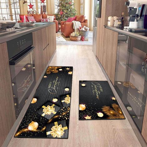 Tapis De Cuisine - Tapis Antidérapants En Polyester - Pour Cuisine Salle À Manger Entrée - Lot De 2 - 40 X 60 Cm Et 40 X 120 Cm - Noir (1/4)