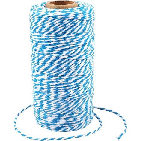 1 Rouleau Ficelle Coton 200M 2MM Bleu Et Blanc Pour Emballage Cadeau Noel Et Bricolage Artisanat Decoratif (1/5)