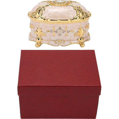 Caja De Joyas Vintage - Ovalada - Aleación De Zinc Y Terciopelo - Blanco - 10.5 X 6.5 X 6.5 Cm - 1 Unidad (1/5)