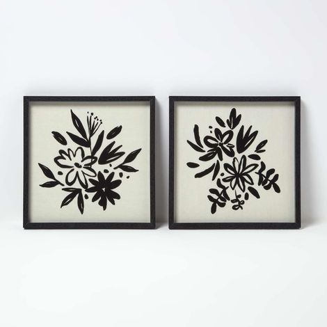 HOMESCAPES Set of 2 Black Linen Flower Wall Art (1/5)