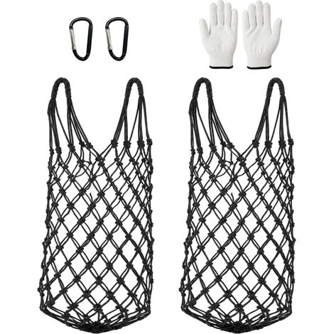 Lot de 2 filets à foin pour chevaux - 9-10 kg - Mailles étroites - 10 x 10 cm - Bleu - Avec deux fermetures d'escalade et gants - Sac à foin rond (1/5)
