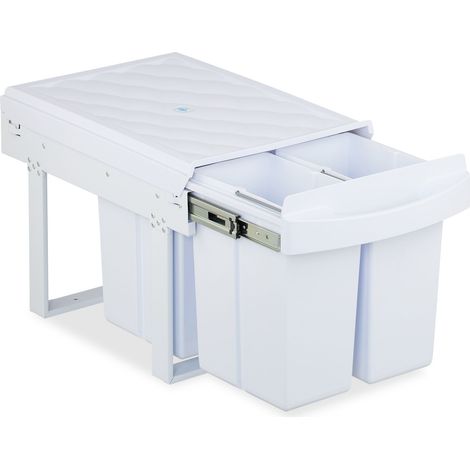 Relaxdays Poubelle encastrable pour la cuisine, 4 bacs de 8 litres chacun, HLP : 34,6 x 34 x 51,8 cm, blanche (1/5)