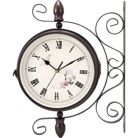 Doppelseitige schwarze Bahnhofsuhr mit Ständer, Retro-Stil, große New Yorker Bahnhofsuhr, Metalluhr für Wohnzimmer, Küche, Schlafzimmer, Vintage-Gartenwanduhren (1/5)