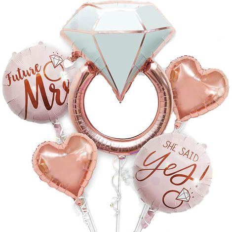Ensemble de ballons en aluminium en forme de bague de diamant - 5 pièces pour la décoration de mariage, d'enterrement de vie de garçon, de mariage et de fiançailles (1/5)