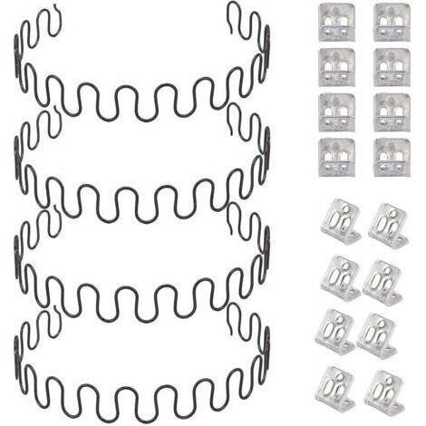 Ressorts de rechange pour canapé 4 pièces 50,8 cm avec 16 clips en S, 4,0 fils de diamètre Kit de réparation de ressorts de canapé pour siège de décoration intérieure de meubles